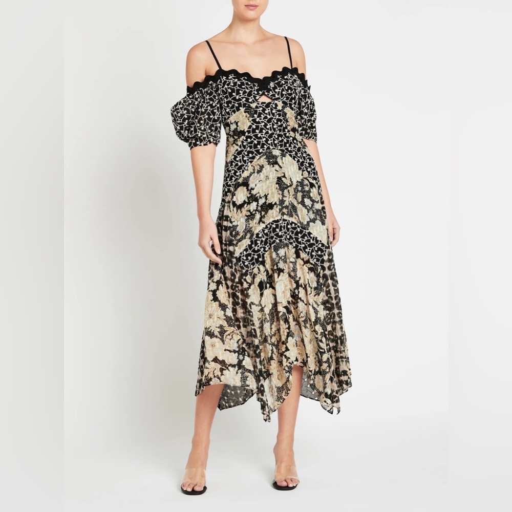 Rebecca Taylor off shoulder mixed print dress